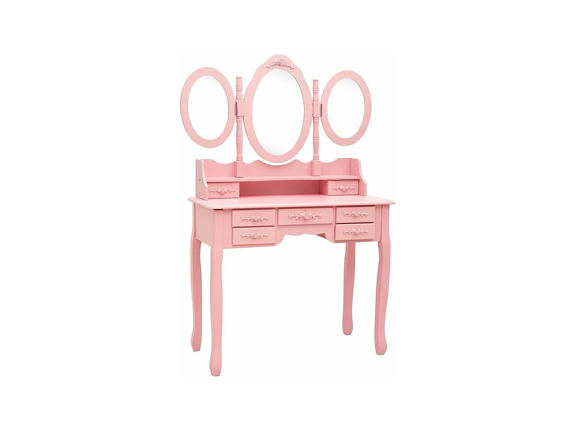 Coiffeuse avec tabouret et miroir pliable en 3 Rose