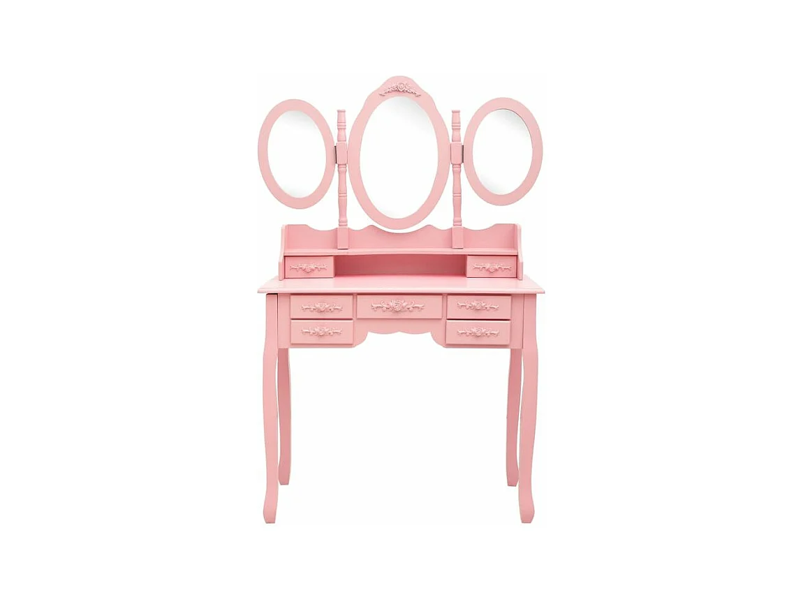 Coiffeuse avec tabouret et miroir pliable en 3 Rose