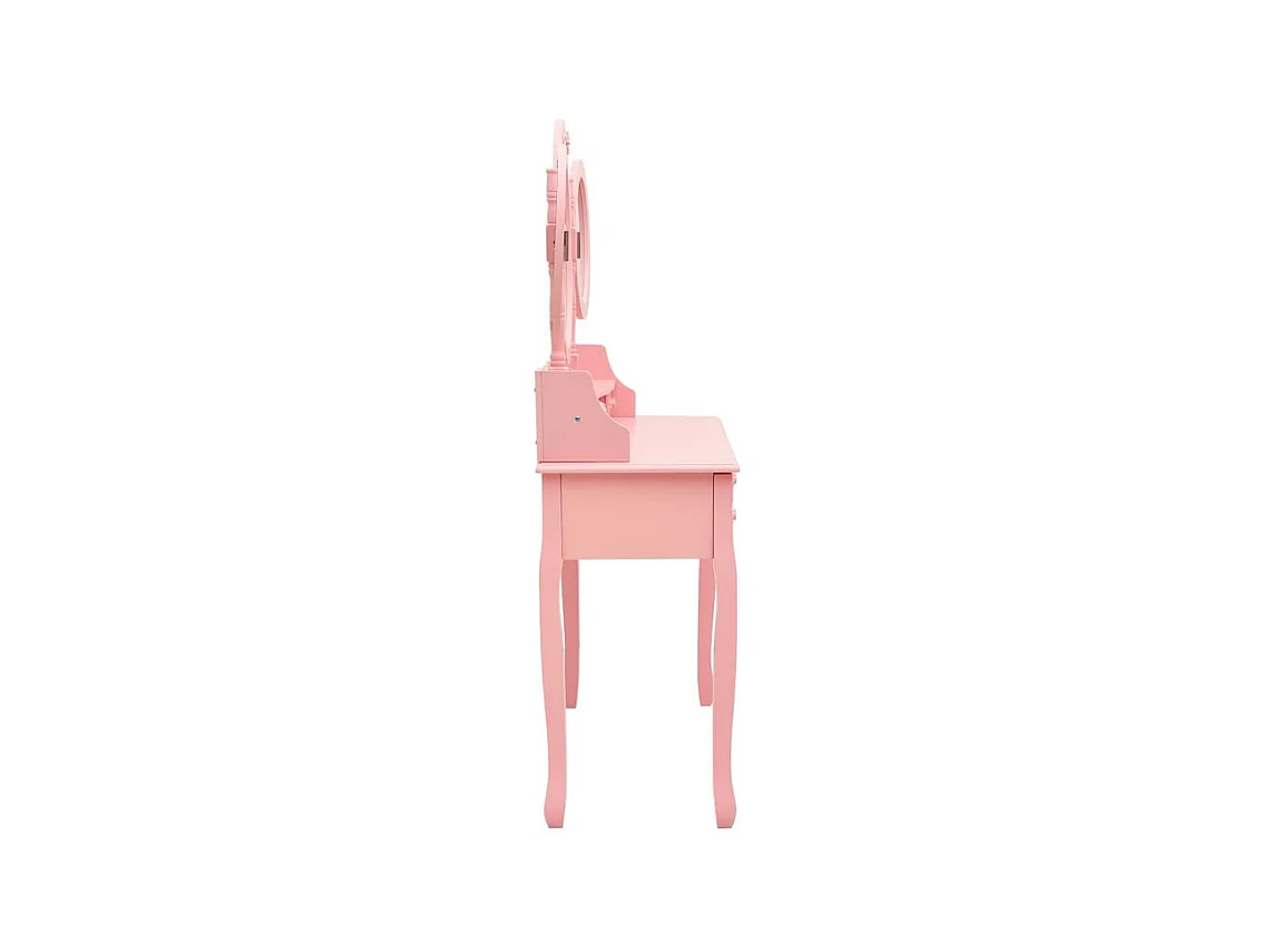 Coiffeuse avec tabouret et miroir pliable en 3 Rose