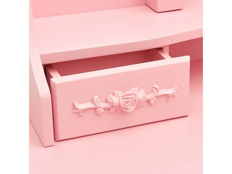 Coiffeuse avec tabouret et miroir pliable en 3 Rose