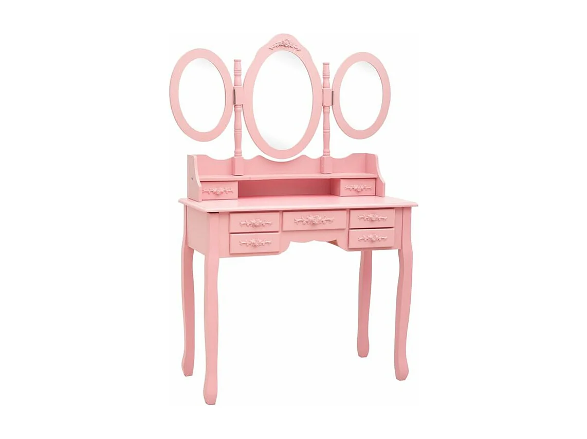 Coiffeuse avec tabouret et miroir pliable en 3 Rose