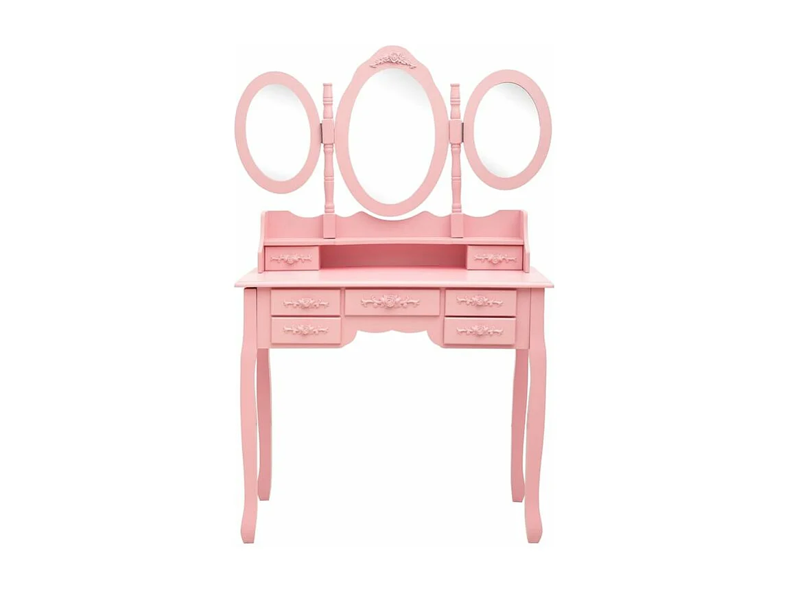 Coiffeuse avec tabouret et miroir pliable en 3 Rose