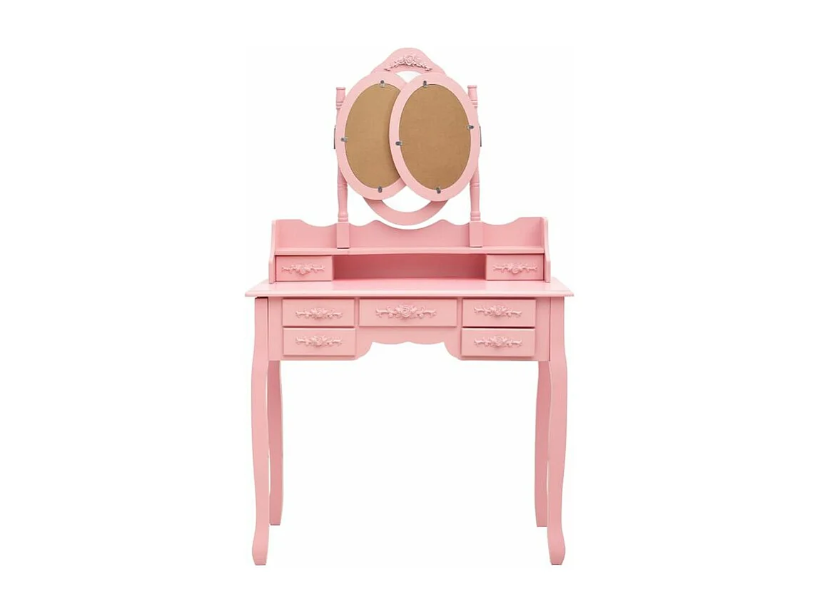 Coiffeuse avec tabouret et miroir pliable en 3 Rose