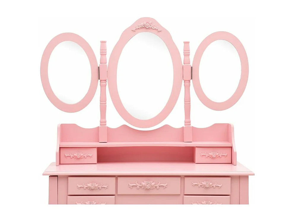 Coiffeuse avec tabouret et miroir pliable en 3 Rose