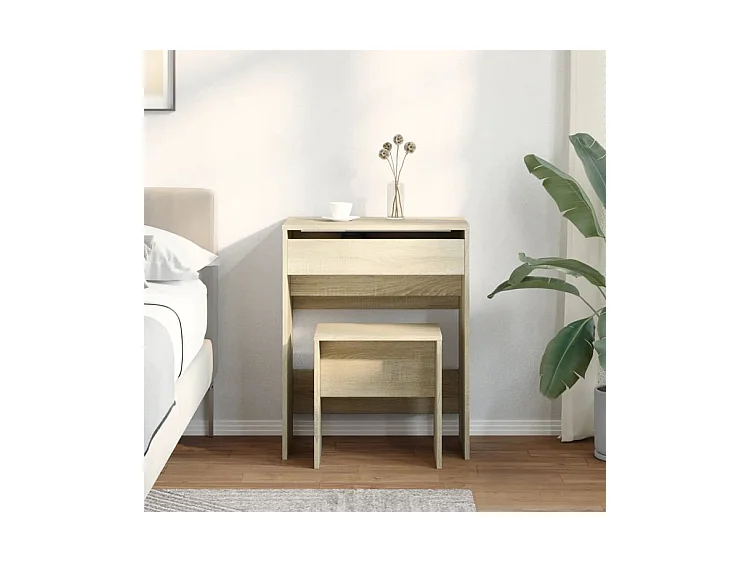 Coiffeuse et tabouret chêne sonoma 60x40x113,5