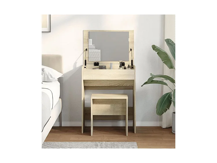 Coiffeuse et tabouret chêne sonoma 60x40x113,5