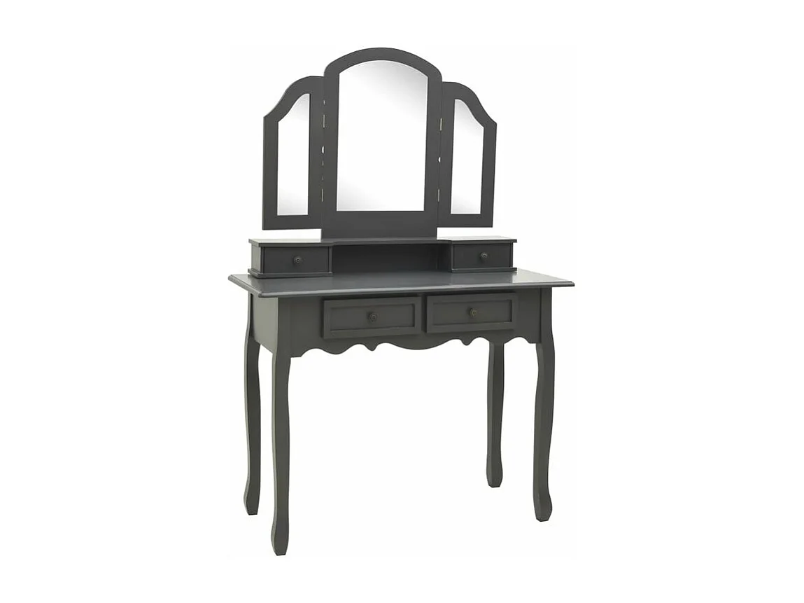 Ensemble de coiffeuse avec tabouret Gris 100x40x146 Paulownia
