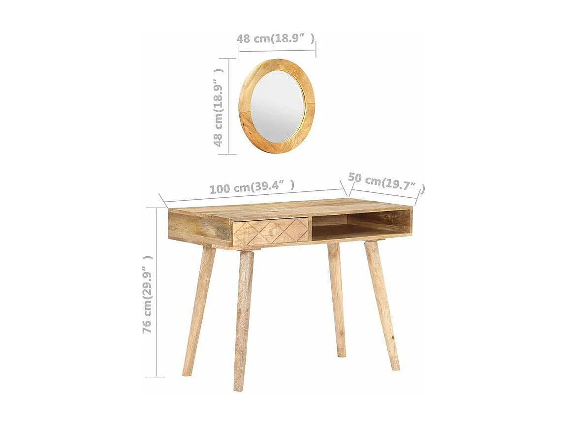 Coiffeuse 100x50x76 Bois de manguier solide