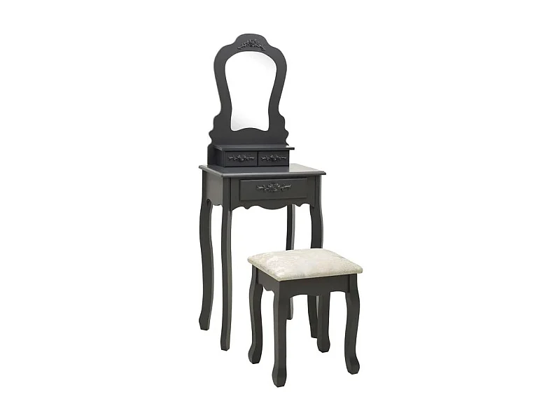Ensemble de coiffeuse avec tabouret Gris 50x59x136 Paulownia