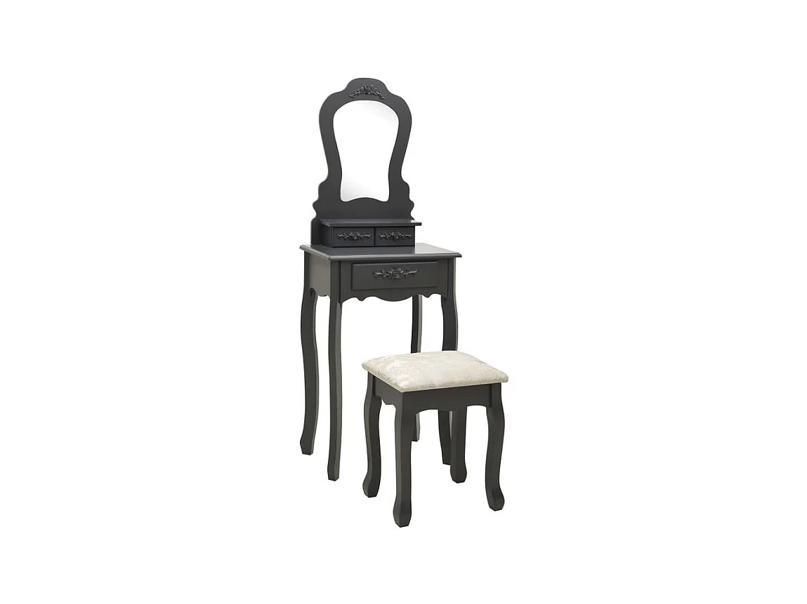 Ensemble de coiffeuse avec tabouret Gris 50x59x136 Paulownia