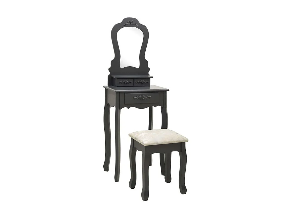 Ensemble de coiffeuse avec tabouret Gris 50x59x136 Paulownia
