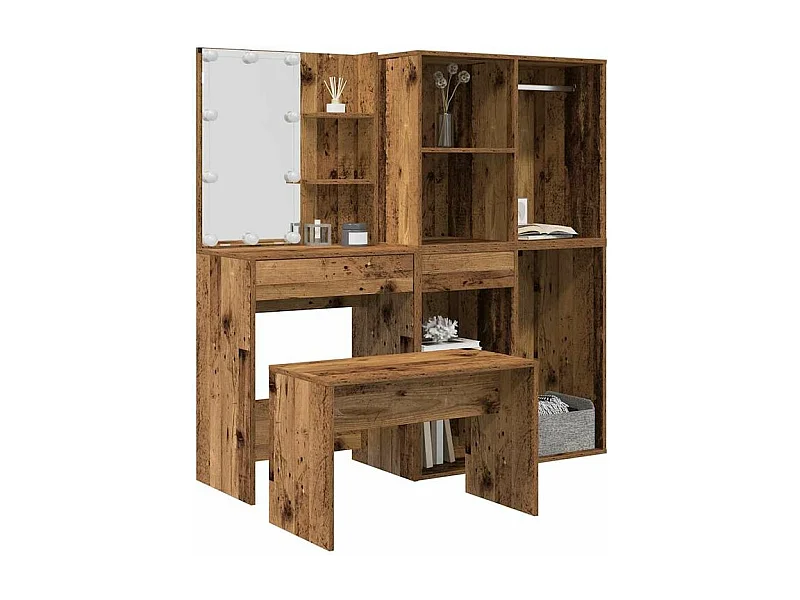 Ensemble de coiffeuse avec LED vieux bois bois d'ingénierie