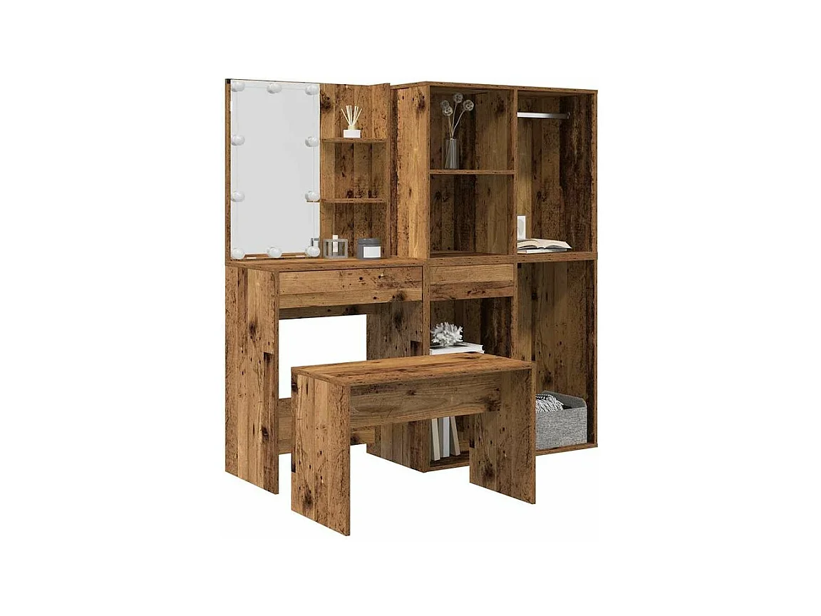 Ensemble de coiffeuse avec LED vieux bois bois d'ingénierie