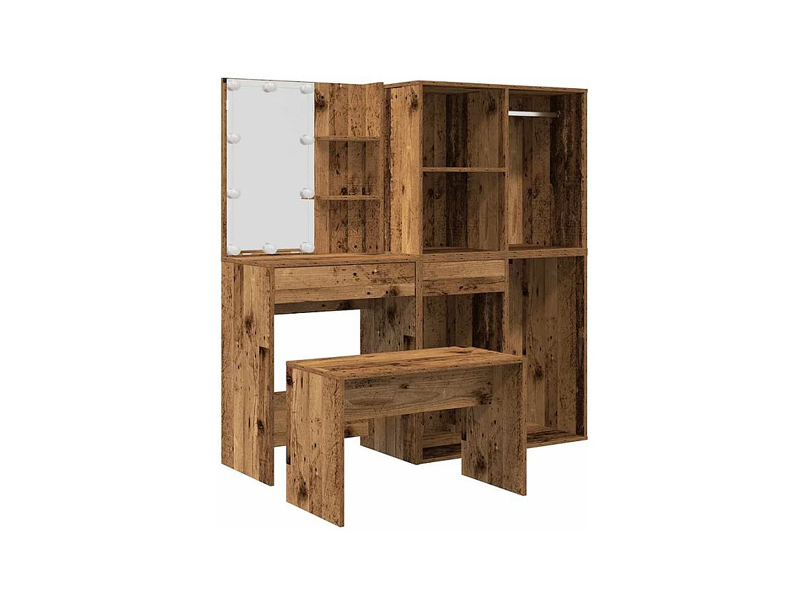 Ensemble de coiffeuse avec LED vieux bois bois d'ingénierie