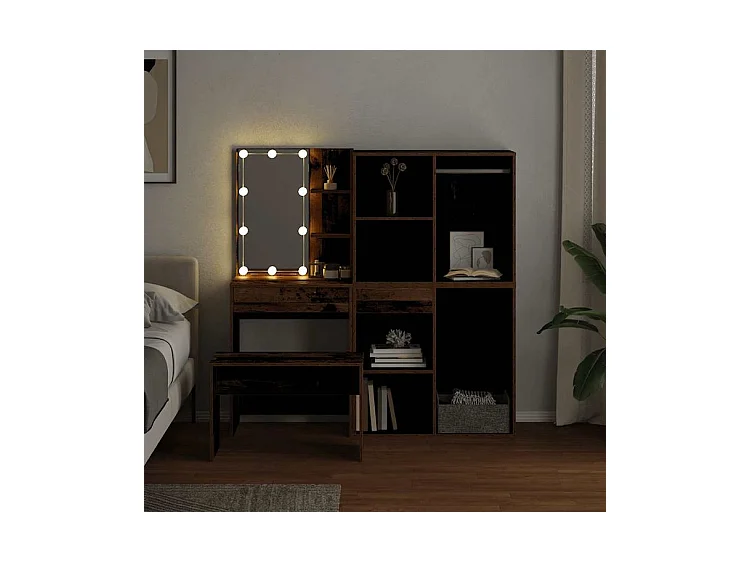 Ensemble de coiffeuse avec LED vieux bois bois d'ingénierie