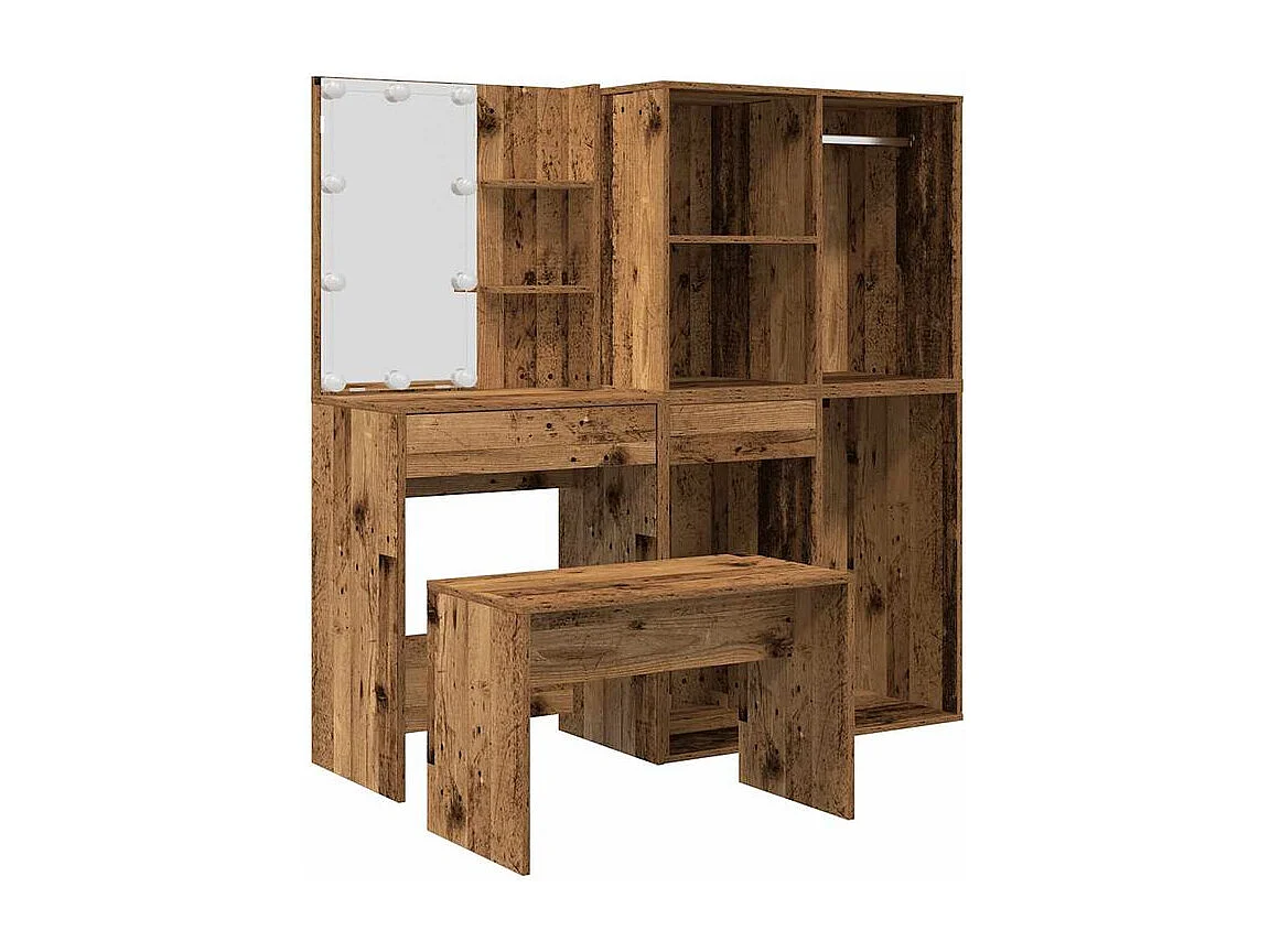 Ensemble de coiffeuse avec LED vieux bois bois d'ingénierie