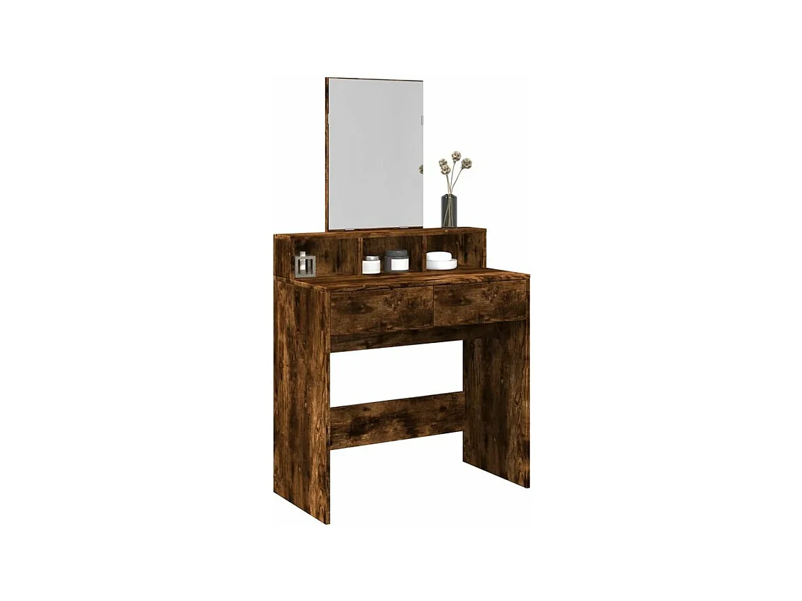 Coiffeuse avec miroir chêne fumé 80x41x144,5