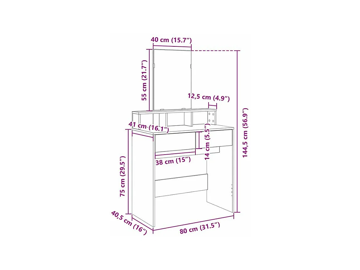 Coiffeuse avec miroir blanc 80x41x144,5