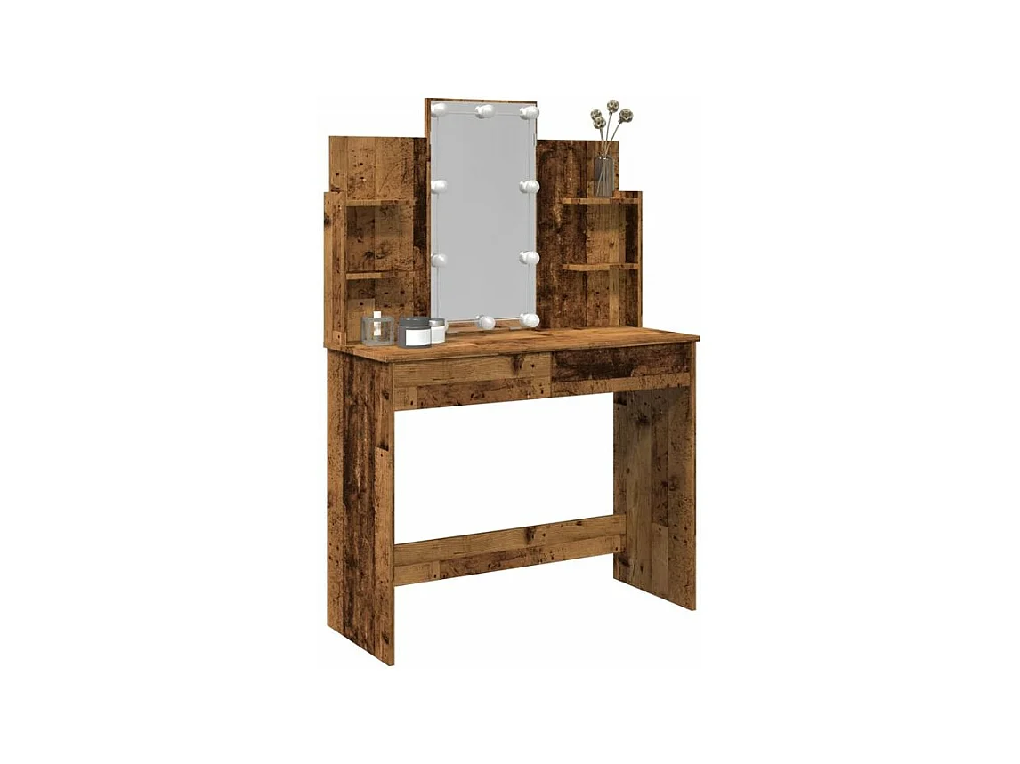 Coiffeuse avec lumières LED vieux bois 96x40x142