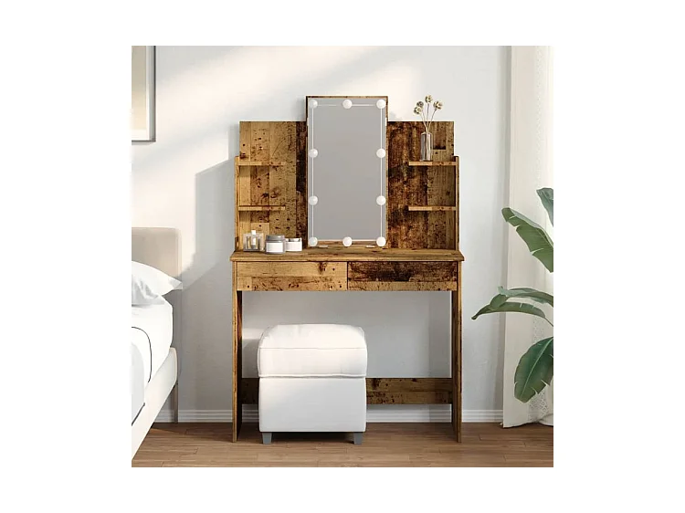 Coiffeuse avec lumières LED vieux bois 96x40x142