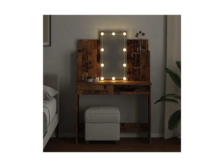 Coiffeuse avec lumières LED vieux bois 96x40x142