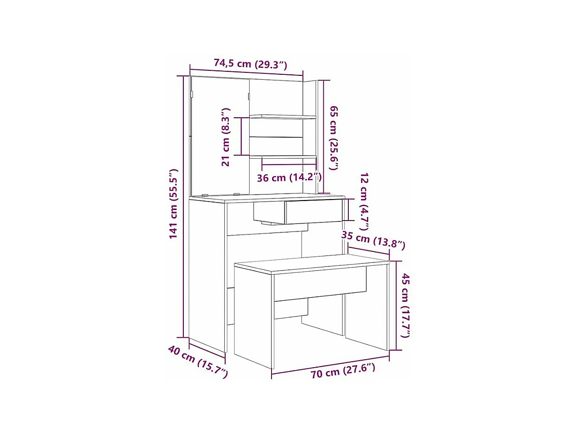 Ensemble de coiffeuse vieux bois bois d'ingénierie