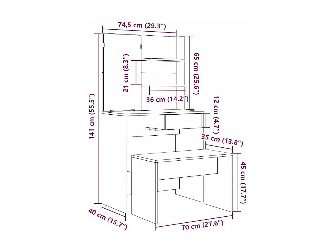 Ensemble de coiffeuse vieux bois bois d'ingénierie