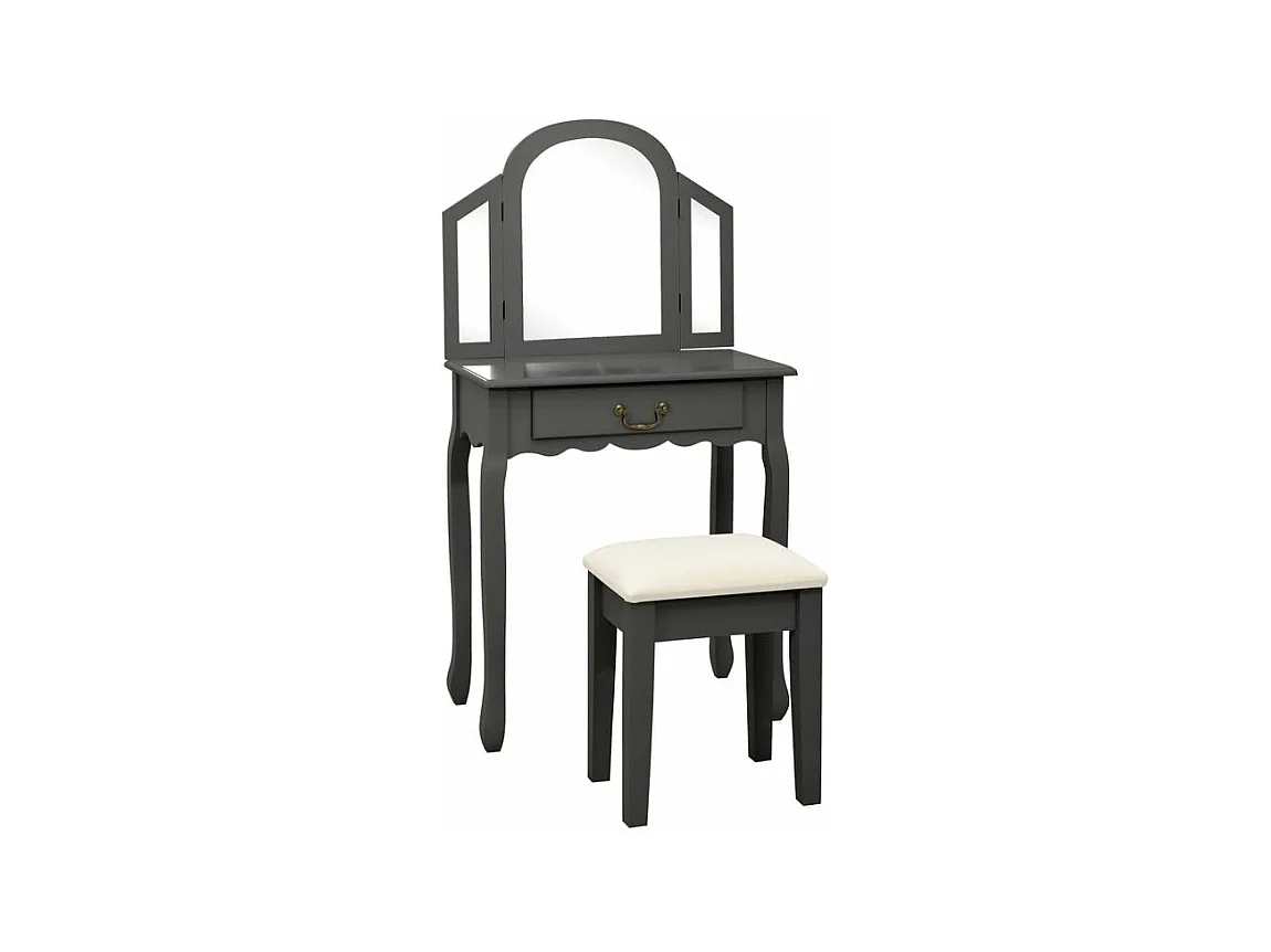 Coiffeuse et tabouret Gris 65x36x128 Bois de paulownia MDF