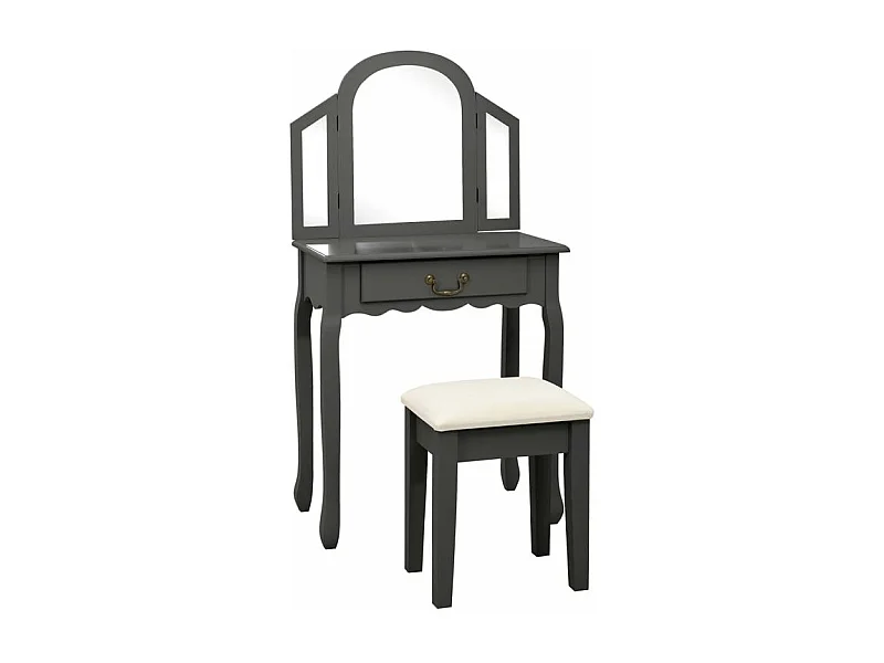 Coiffeuse et tabouret Gris 65x36x128 Bois de paulownia MDF