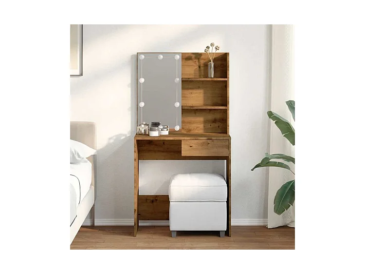 Coiffeuse avec LED chêne artisanal 74,5x40x141