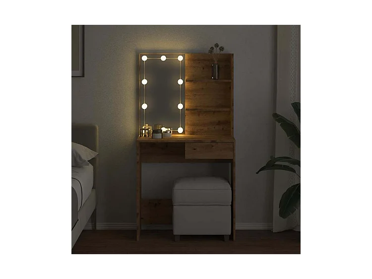 Coiffeuse avec LED chêne artisanal 74,5x40x141