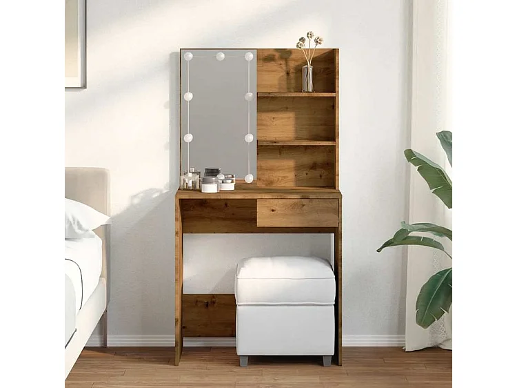 Coiffeuse avec LED chêne artisanal 74,5x40x141