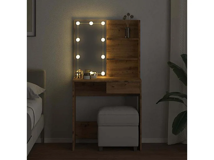 Coiffeuse avec LED chêne artisanal 74,5x40x141