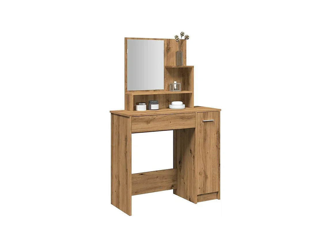 Coiffeuse avec miroir chêne artisanal 86,5x35x136