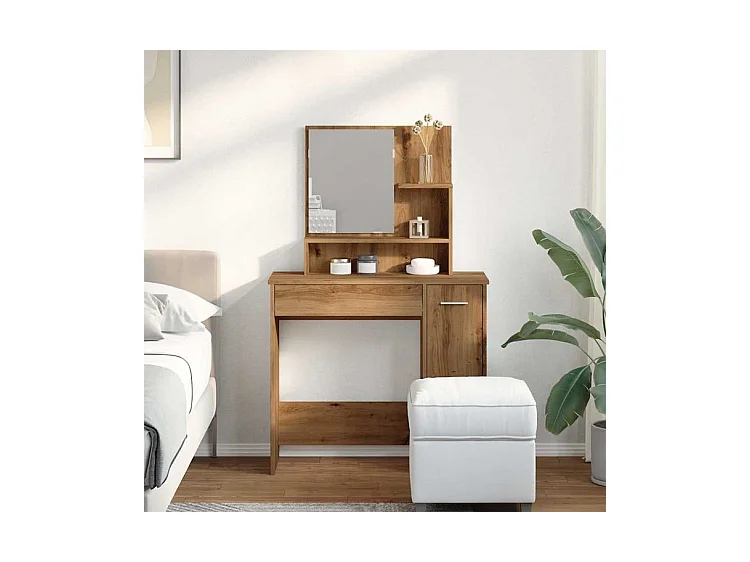 Coiffeuse avec miroir chêne artisanal 86,5x35x136