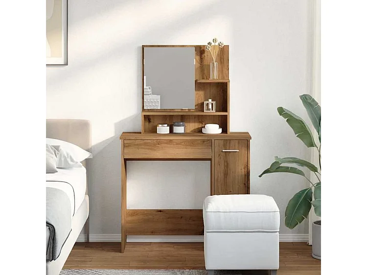 Coiffeuse avec miroir chêne artisanal 86,5x35x136