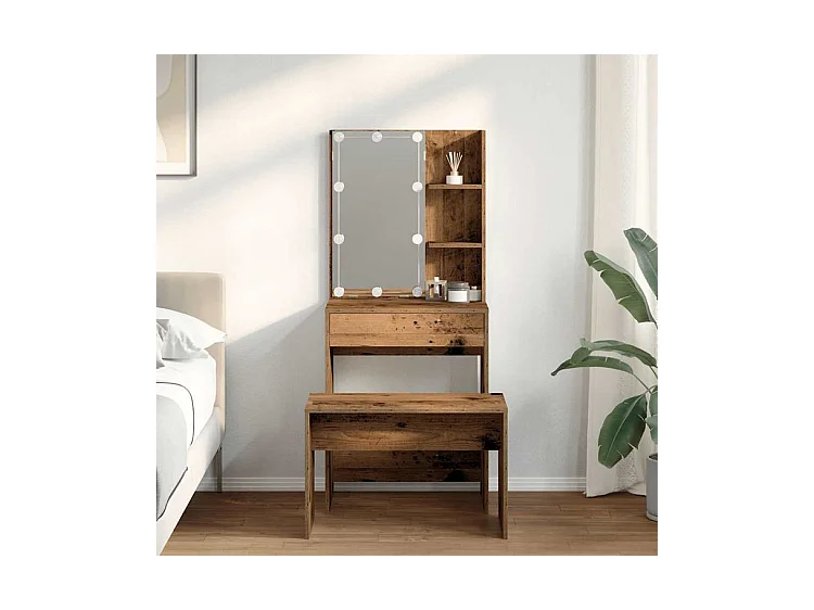 Ensemble de coiffeuse avec LED vieux bois bois d'ingénierie