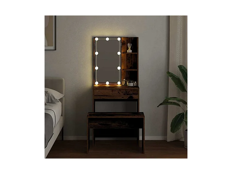 Ensemble de coiffeuse avec LED vieux bois bois d'ingénierie