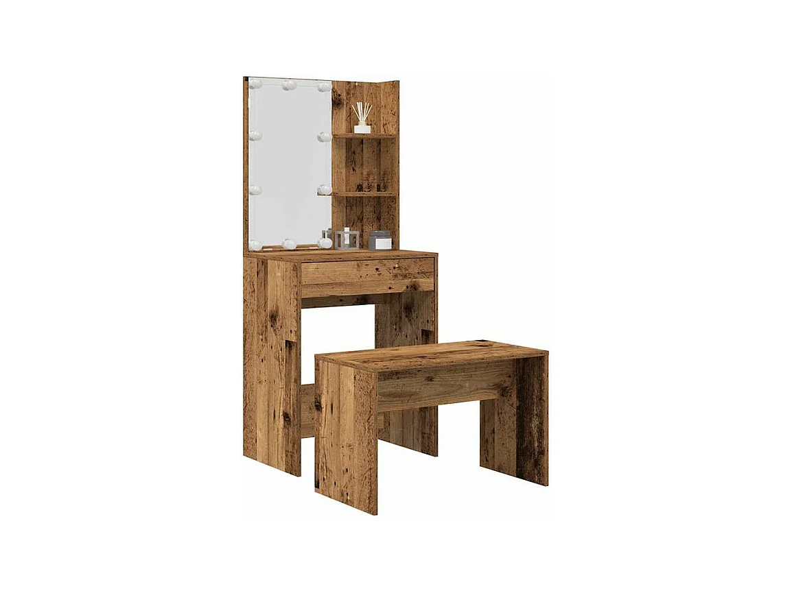 Ensemble de coiffeuse avec LED vieux bois bois d'ingénierie