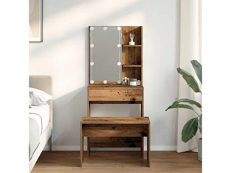 Ensemble de coiffeuse avec LED vieux bois bois d'ingénierie