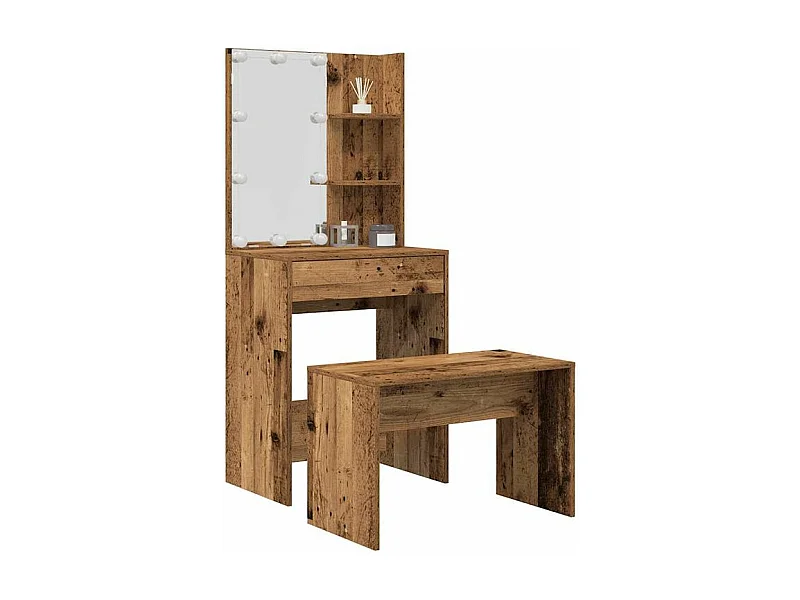 Ensemble de coiffeuse avec LED vieux bois bois d'ingénierie