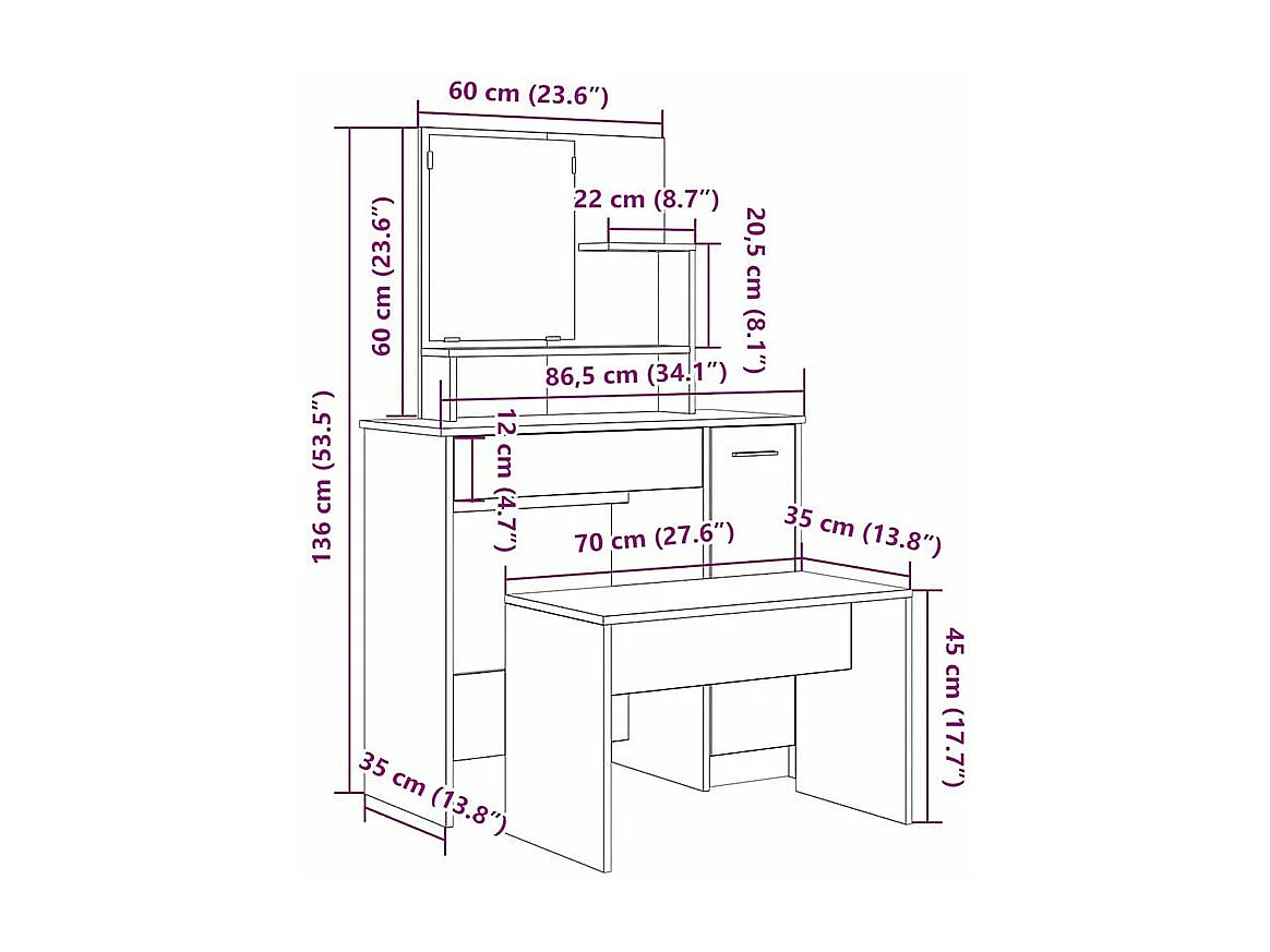 Ensemble de coiffeuse vieux bois bois d'ingénierie