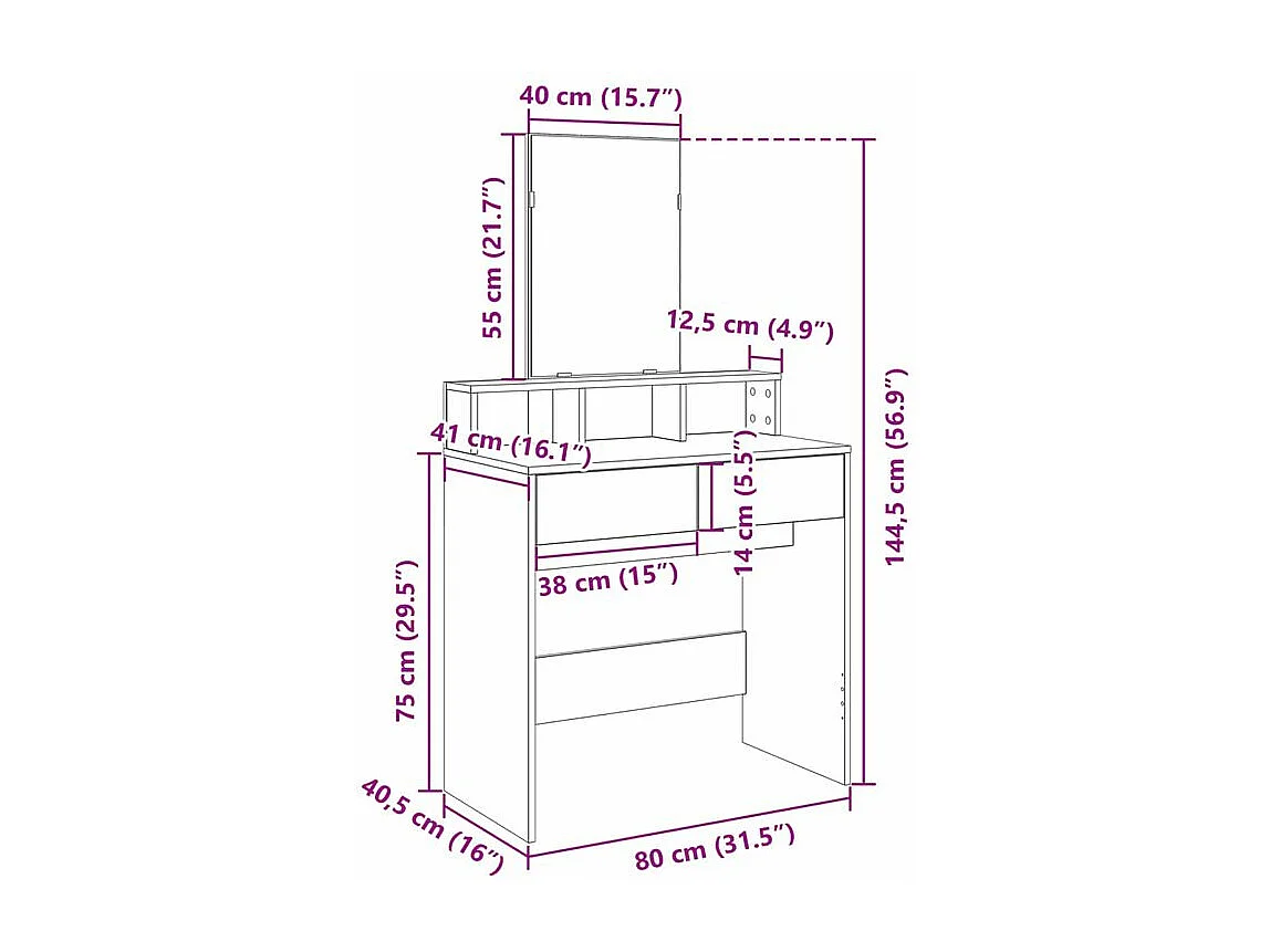 Coiffeuse avec miroir chêne sonoma 80x41x144,5