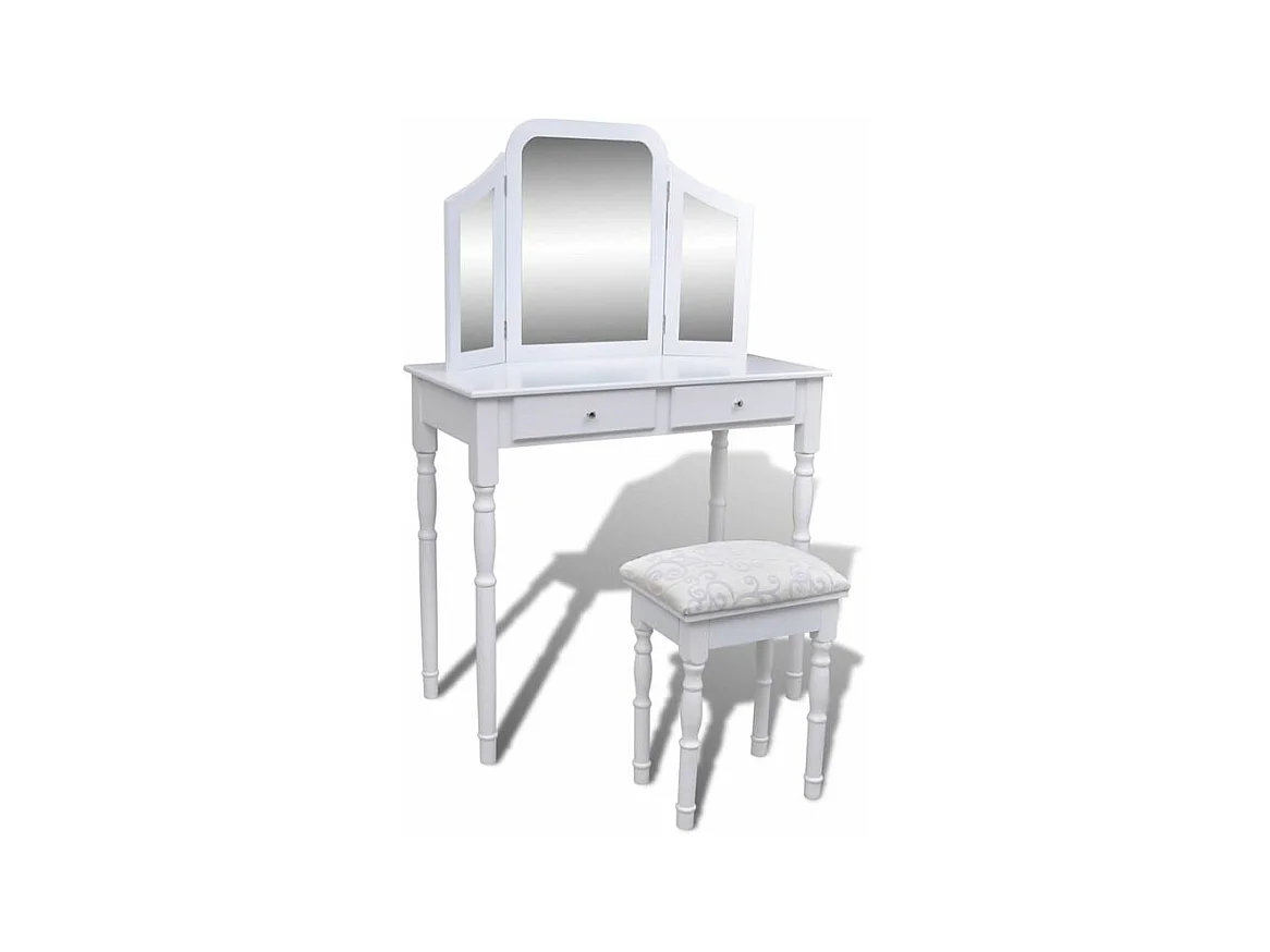 Coiffeuse avec miroir et tabouret 2 tiroirs Blanc