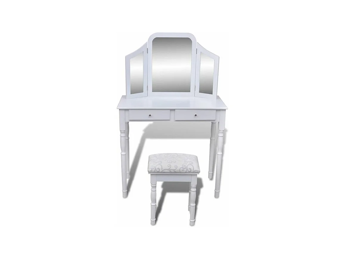 Coiffeuse avec miroir et tabouret 2 tiroirs Blanc