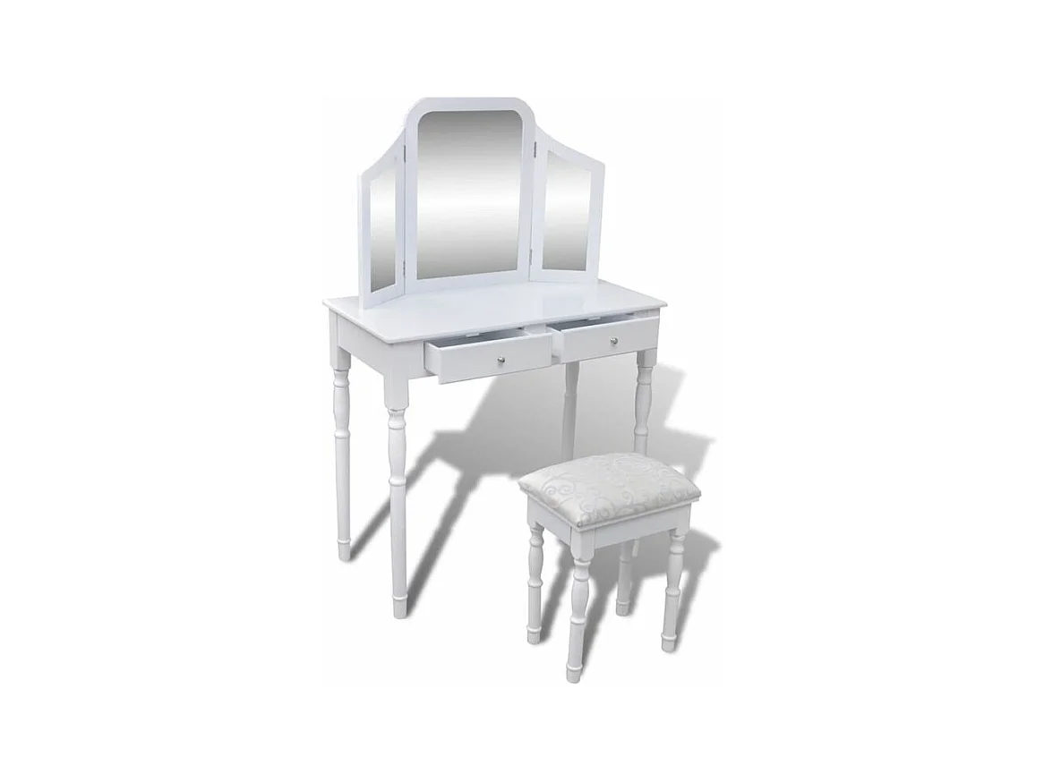 Coiffeuse avec miroir et tabouret 2 tiroirs Blanc