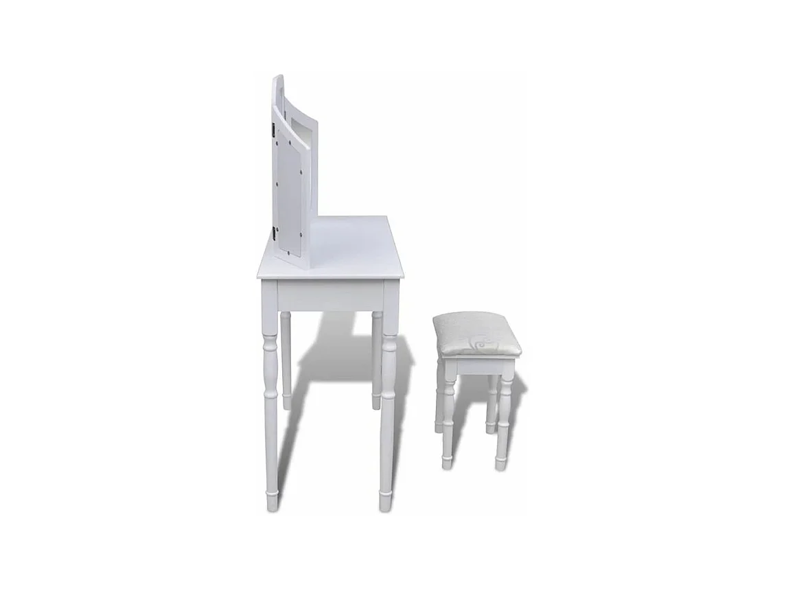 Coiffeuse avec miroir et tabouret 2 tiroirs Blanc