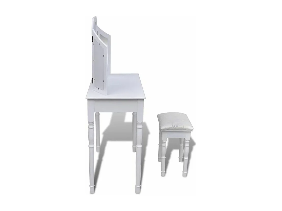 Coiffeuse avec miroir et tabouret 2 tiroirs Blanc