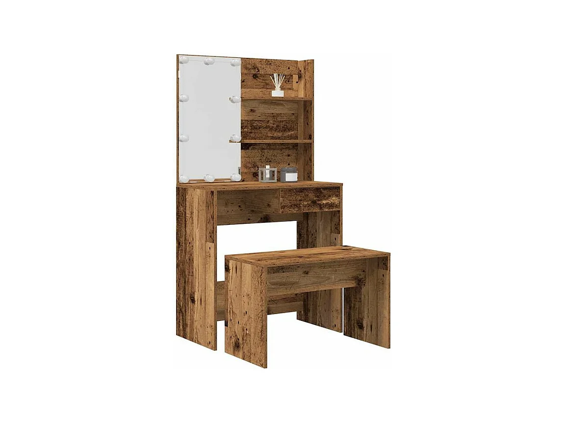 Ensemble de coiffeuse avec LED vieux bois bois d'ingénierie