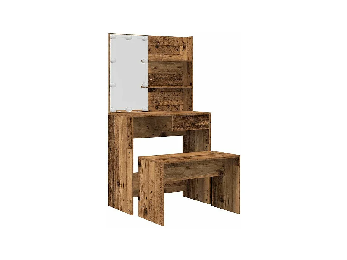 Ensemble de coiffeuse avec LED vieux bois bois d'ingénierie